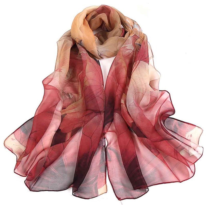 AGANS Scarfs for Women Lightweight Print Floral Pattern Scarf Shawl Fashion Scarves Sunscreen Shawls, Red, 160*50CM - Image 1