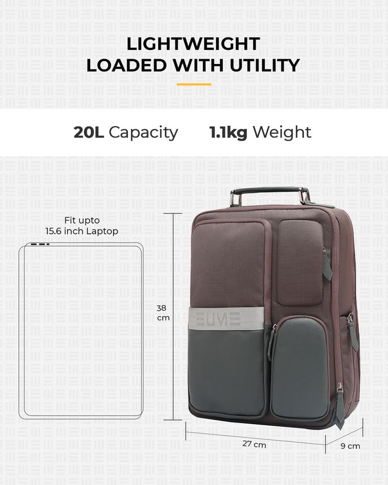 EUME Eclipse 20L Laptop Bags for Men Office Use | Stylish Backpack Bag | 2 Large Compartments for Gadgets & Daily Essentials, Fits Upto 15.6" Laptops | Spacious Backpack for Travelling | Rustic Brown - Image 3