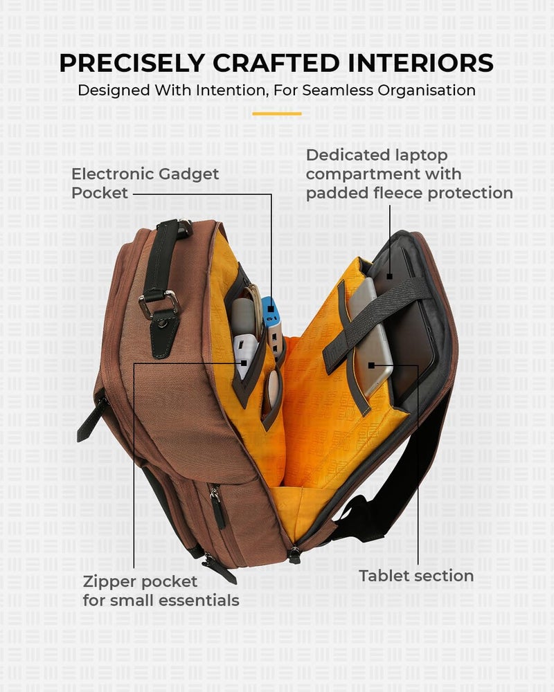 EUME Eclipse 20L Laptop Bags for Men Office Use | Stylish Backpack Bag | 2 Large Compartments for Gadgets & Daily Essentials, Fits Upto 15.6" Laptops | Spacious Backpack for Travelling | Rustic Brown - Image 5