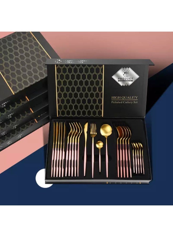 High quality 24-piece spoon set: 6 forks, 6 knives, 6 tablespoons, 6 teaspoons, 18/8 stainless steel - Image 1