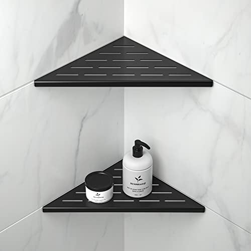 Bernkot Corner Shower Shelf 10" Matte Black 304 Stainless Steel Slot Design Recessed Corner Shelves, Grout in Bathroom Shower Shelf for Tiled Wall, 2 Pack - Image 1