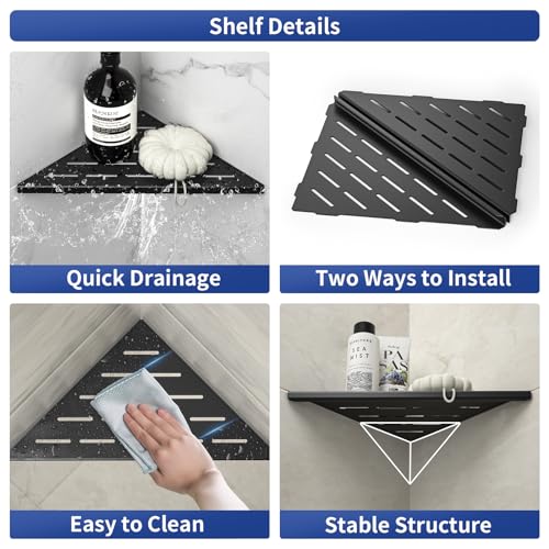 Bernkot Corner Shower Shelf 10" Matte Black 304 Stainless Steel Slot Design Recessed Corner Shelves, Grout in Bathroom Shower Shelf for Tiled Wall, 2 Pack - Image 2