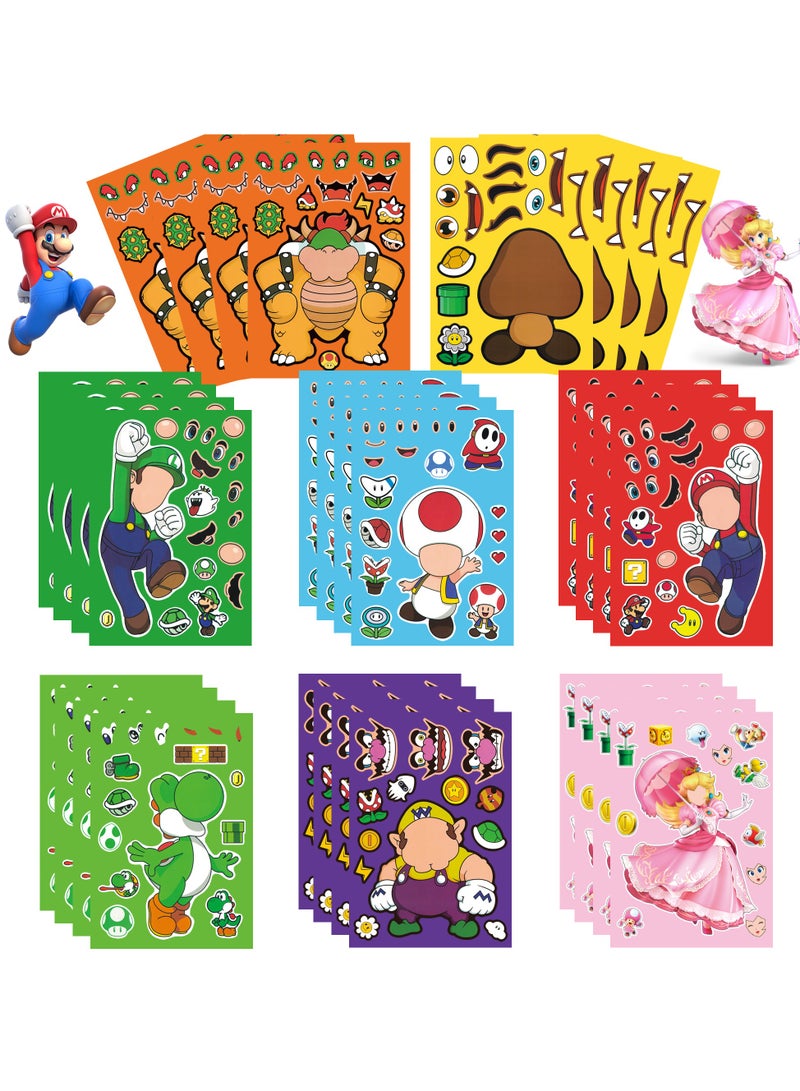 FRUITFUL PARTY Super Mario Make a Face Stickers, 32 Pcs Mario Diy Stickers witn 8 Designs Characters for Super Mario Birthday Party Supplies, Mario Birthday Decorations Favor - Image 1