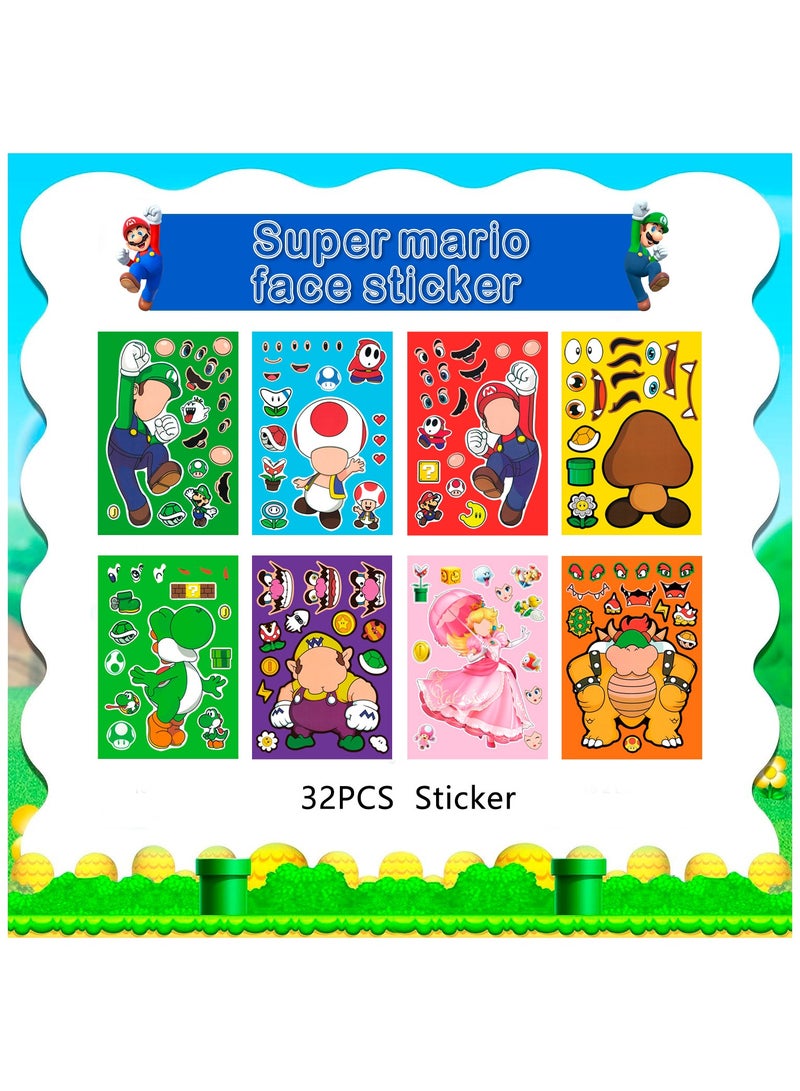 FRUITFUL PARTY Super Mario Make a Face Stickers, 32 Pcs Mario Diy Stickers witn 8 Designs Characters for Super Mario Birthday Party Supplies, Mario Birthday Decorations Favor - Image 2