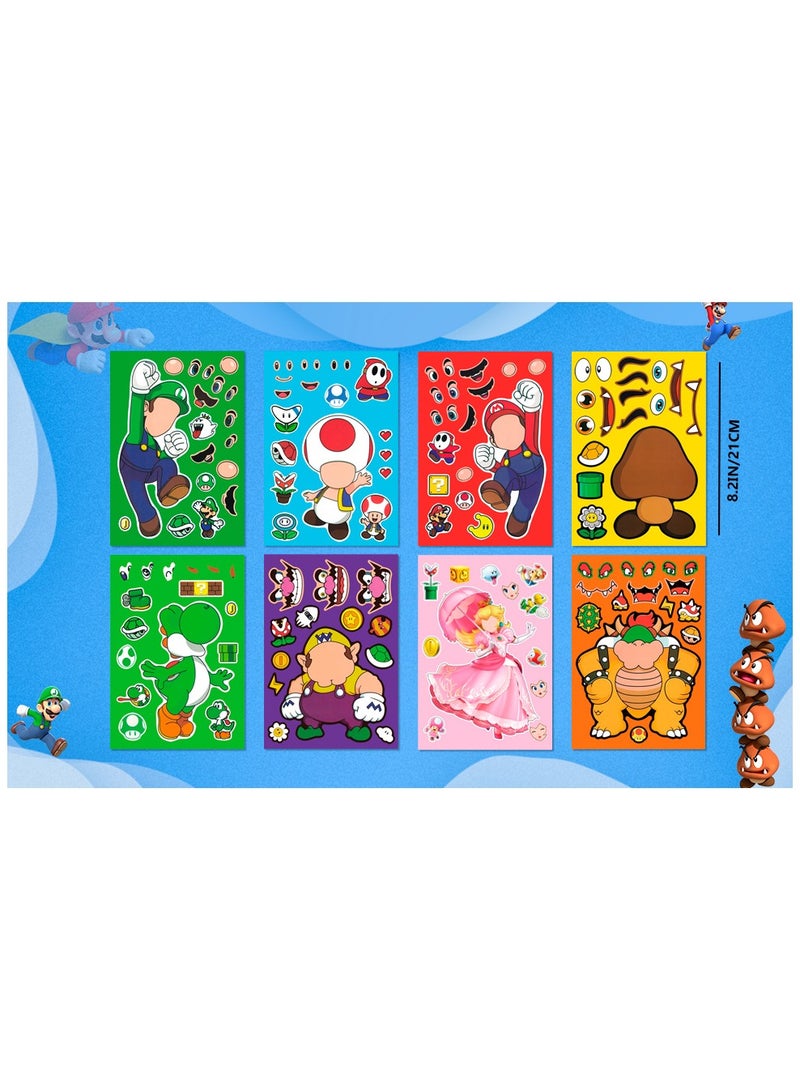 FRUITFUL PARTY Super Mario Make a Face Stickers, 32 Pcs Mario Diy Stickers witn 8 Designs Characters for Super Mario Birthday Party Supplies, Mario Birthday Decorations Favor - Image 3