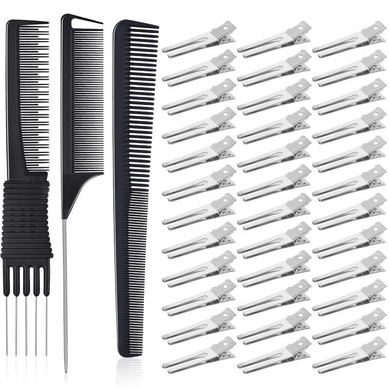 50Pcs Metal Hair Styling Clips IKOCO No Crease Double Prong Hair Clips with 3 Parting Comb for Styling and Coloring