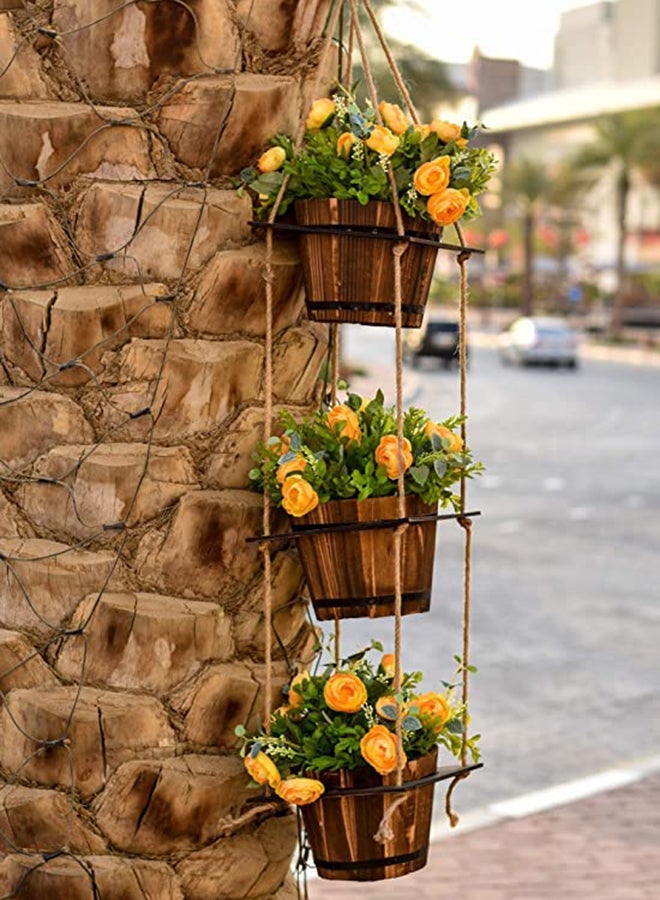HOME TASTE Hometaste Handcrafted Wooden Pot Hanging Planter Set – Wall Mounted Decorative Flowerpot With Solid Wooden Holder Shelves, Elegant Rope And Wooden Hanger For Stylish Indoor And Outdoor Plant Display 