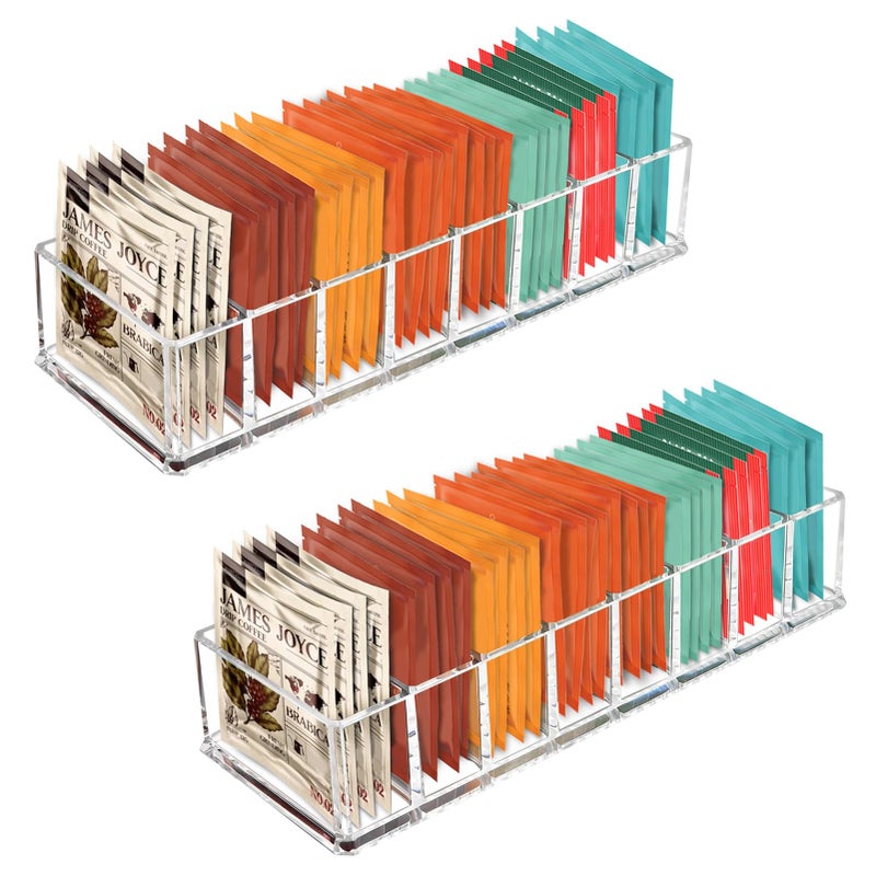 Tasybox Tea Bag Organizer, Clear Acrylic Tea Bag Holder, Tea Packet Storage for Drawer, Pantry, Kitchen, Cabinet, Countertop, 2 Pack - Image 1