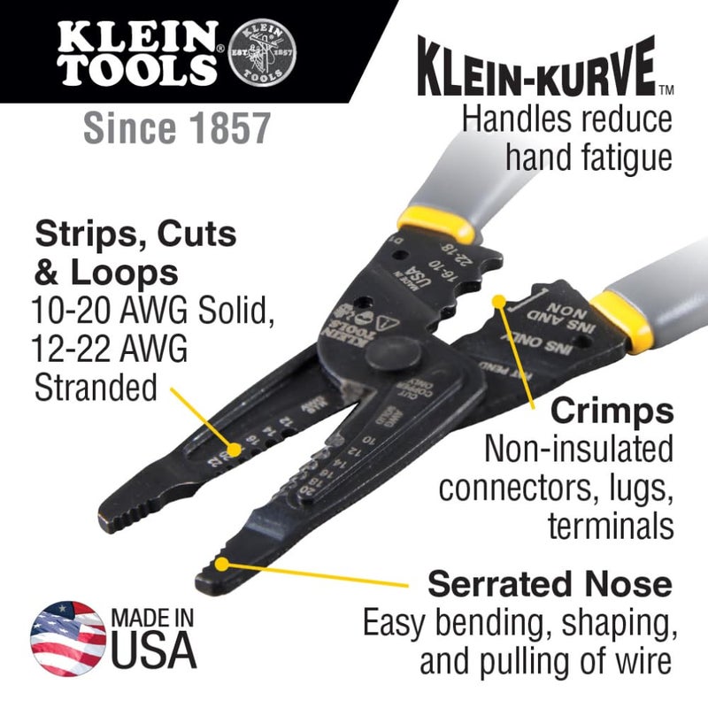 Klein Tools 1009 Multi Tool, Wire Stripper/Crimper/Wire Cutter, Made in USA, Long-Nose Multi-Purpose Electrician Tool - Image 2