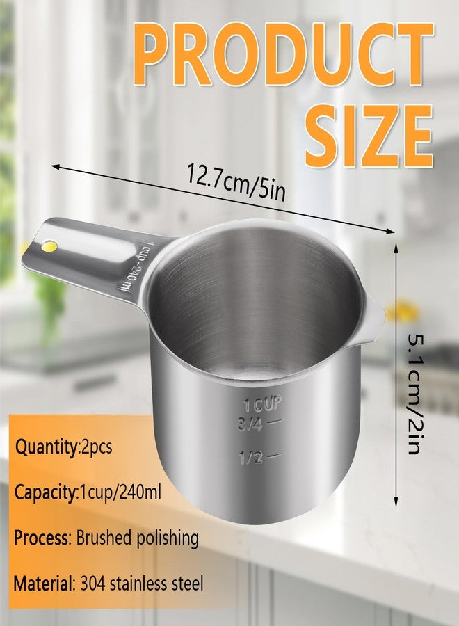Yitexin 2 Pieces 1 Cup 240 ML 8 OZ Stainless Steel Measuring Cups Set, Wet Dry Food Measuring Cups Portion Control, Metal Dog Food Scoop for Cooking Utensils Kitchen Home Baking Essentials (2Pcs) - Image 2