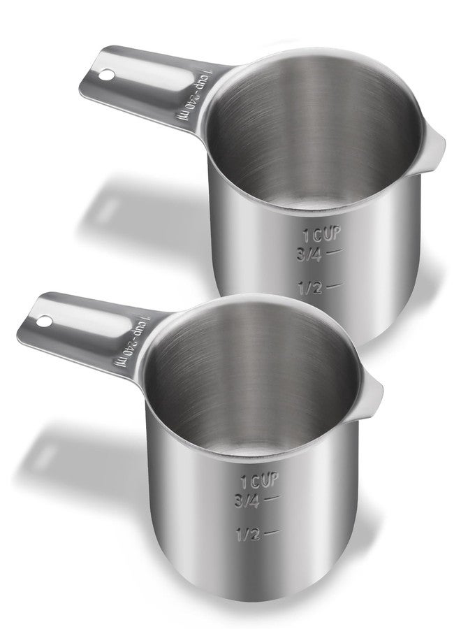 Yitexin 2 Pieces 1 Cup 240 ML 8 OZ Stainless Steel Measuring Cups Set, Wet Dry Food Measuring Cups Portion Control, Metal Dog Food Scoop for Cooking Utensils Kitchen Home Baking Essentials (2Pcs) - Image 1