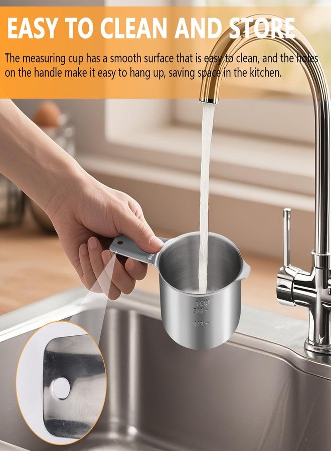 Yitexin 2 Pieces 1 Cup 240 ML 8 OZ Stainless Steel Measuring Cups Set, Wet Dry Food Measuring Cups Portion Control, Metal Dog Food Scoop for Cooking Utensils Kitchen Home Baking Essentials (2Pcs) - Image 5