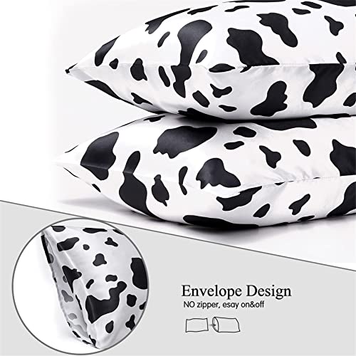 URLINENS Satin Pillowcase for Hair and Skin Cow Print Silk Satin Pillowcase 2 Pack Standard Size Pillow Cases Set of 2 Cooling Silky Pillow Cover with Envelope Closure (20x26 inches, Cow) - Image 4