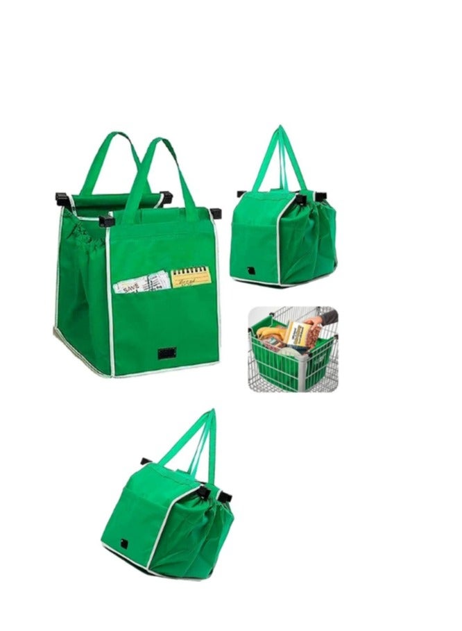 OASIS-TH 3 Packs Reusable Grocery Tote Bags Collapsible Shopping Trolley Bags Green Non Woven Bags Grab and Go Bag with Handles - Image 1