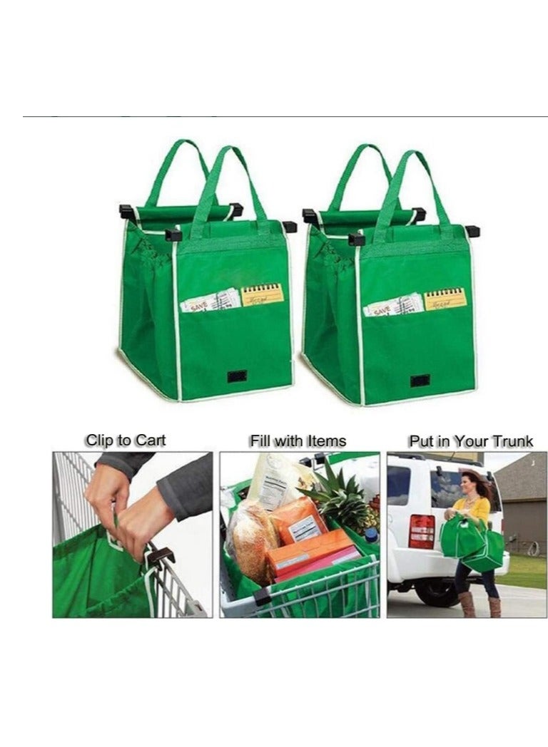 OASIS-TH 3 Packs Reusable Grocery Tote Bags Collapsible Shopping Trolley Bags Green Non Woven Bags Grab and Go Bag with Handles - Image 2