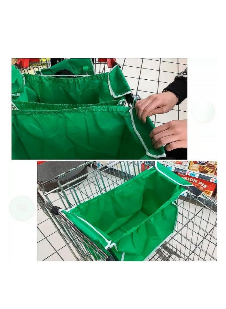OASIS-TH 3 Packs Reusable Grocery Tote Bags Collapsible Shopping Trolley Bags Green Non Woven Bags Grab and Go Bag with Handles - Image 3