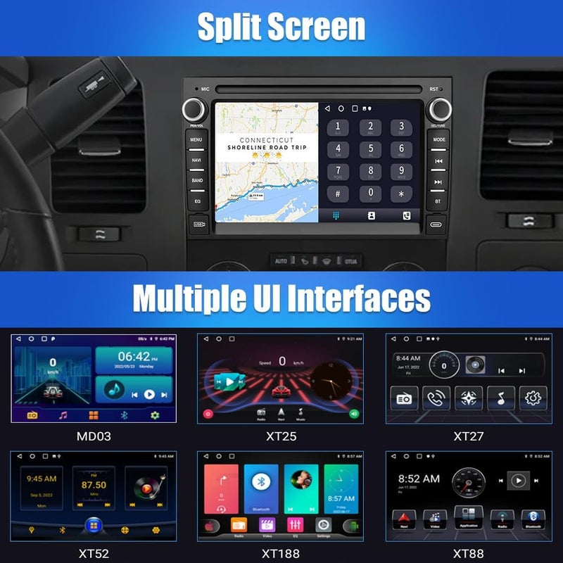 Junsun 4Core 64GB ROM Car Radio Stereo for Chevy Silverado Tahoe GMC Sierra Yukon 2007-2013, Android 13 with CarPlay Android Auto Bluetooth GPS Navigation Backup Camera 7 Inch Touch Screen Head Unit - Image 5