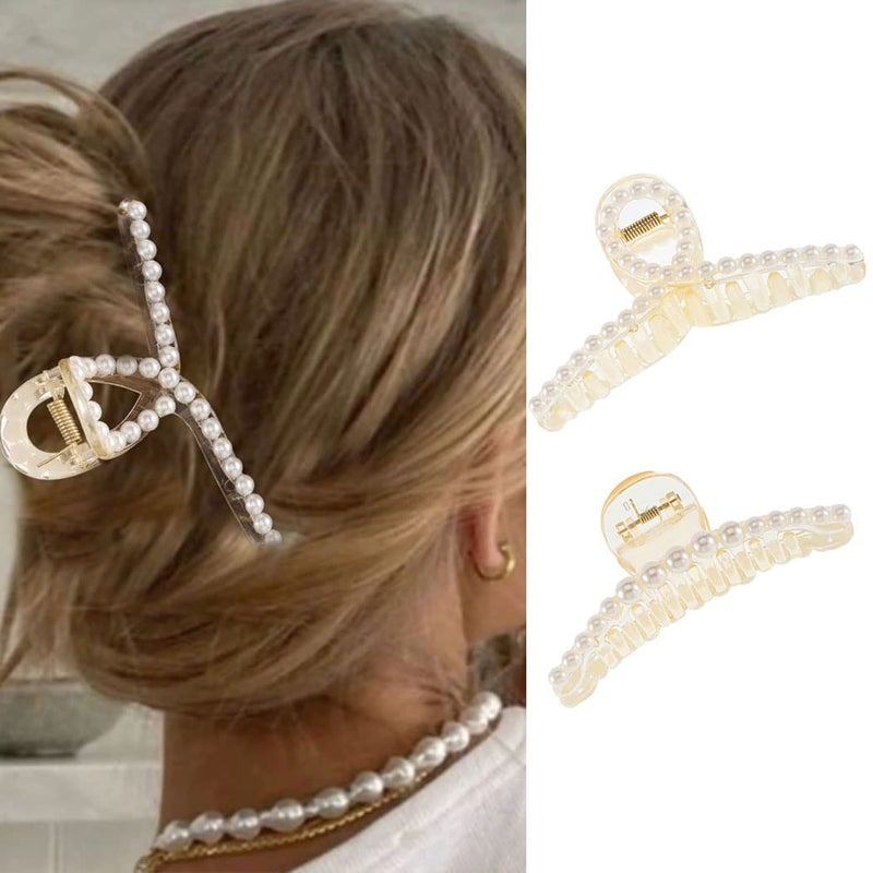 CASDRE Pearl Hair Claw Clip Gold Hair Clips for Women Pack of 2