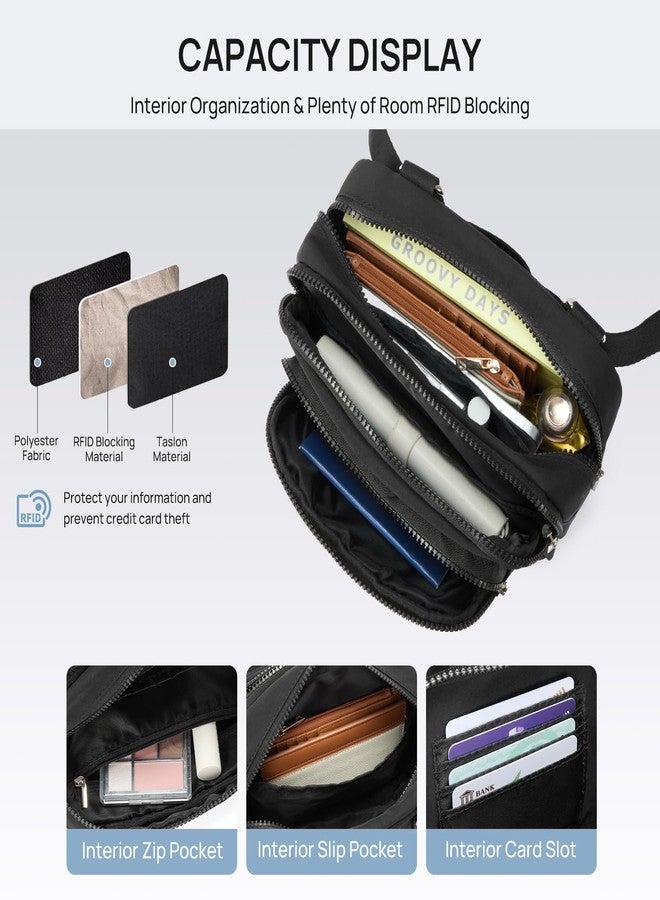 Telena Crossbody Bag for Women, 3-Zip RFID Anti-Theft Crossbody Purse for Travel Black - Image 3