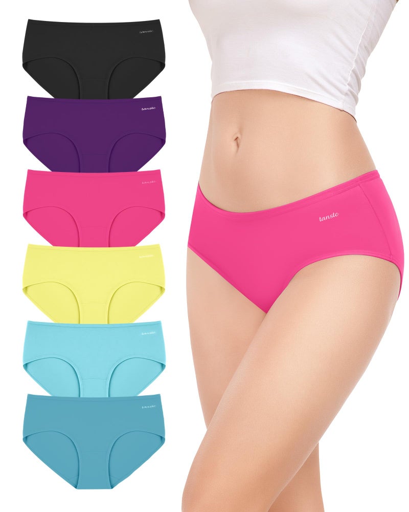 TANSTC Womens Underwear Low Waist Cotton Hipster Panties Full Coverage Stretch Briefs Breathable Panties 6 Pack,M - Image 1