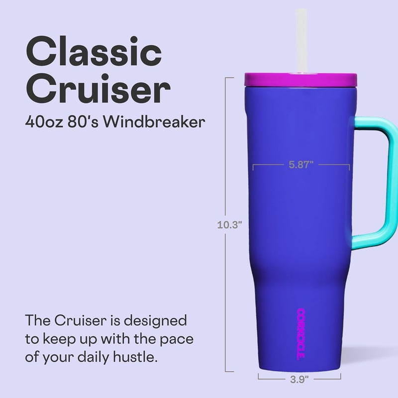 CORKCICLE Cruiser – Insulated Tumbler with Handle and Straw, 80s Windbreaker, 1.2 L – Reusable Water Bottle Keeps Drinks Cold for 20 Hours and Hot for 9 Hours – - Image 1