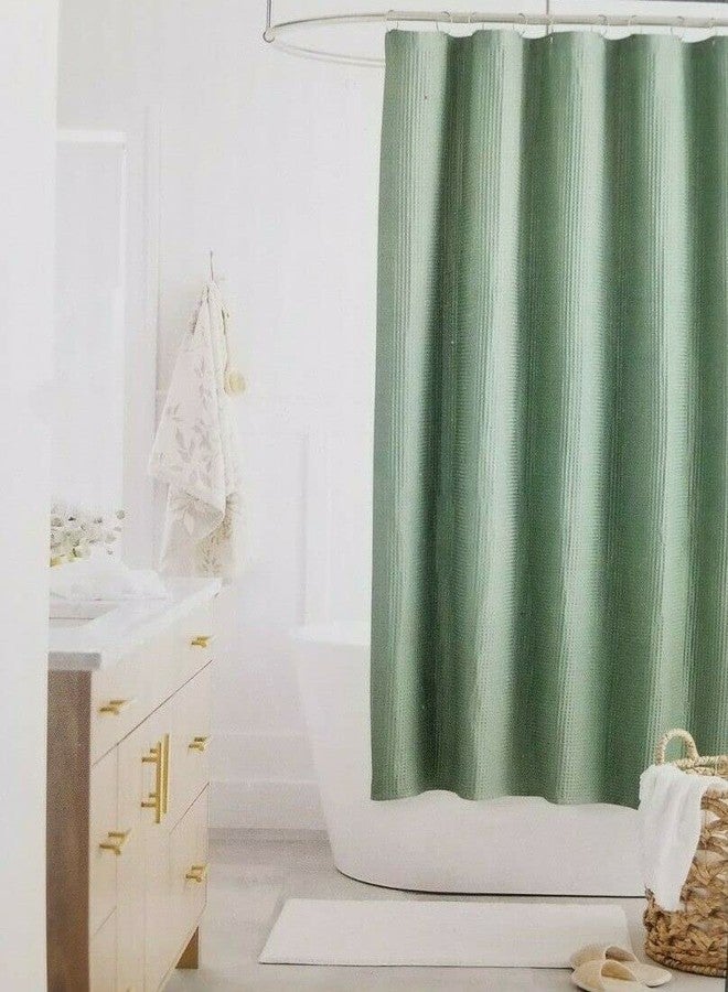 Threshold Waffle Weave Fabric Shower Curtain 72" x 72"- Green - Image 3