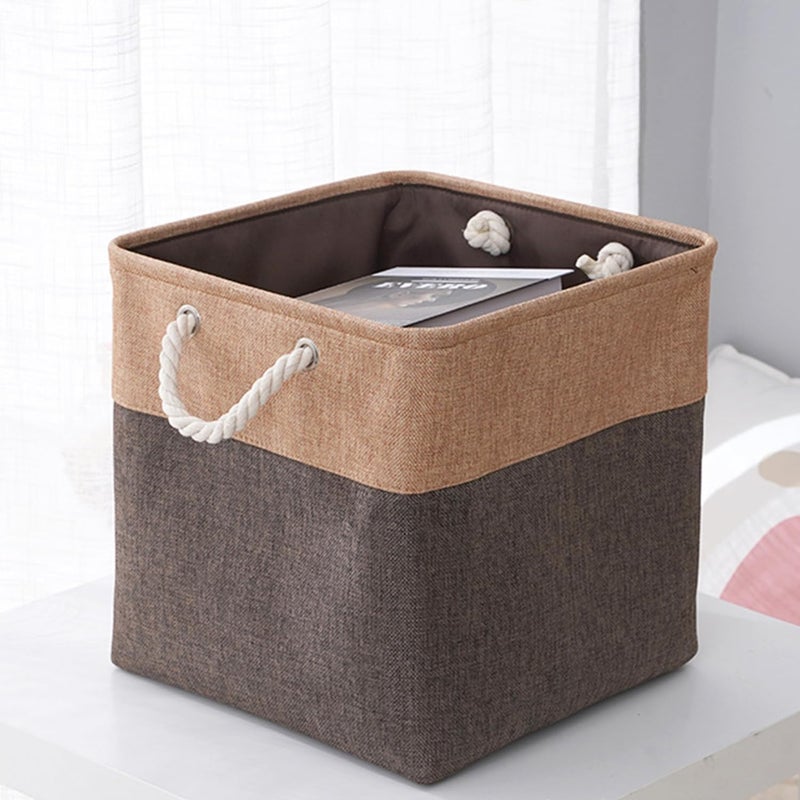 Kuber Industries Sqaure Storage Basket With Handle|Foldable Storage Organizer|Idol For Home D?cor, Storing Toys, Kids Clothes (Khaki-Brown) - Image 1