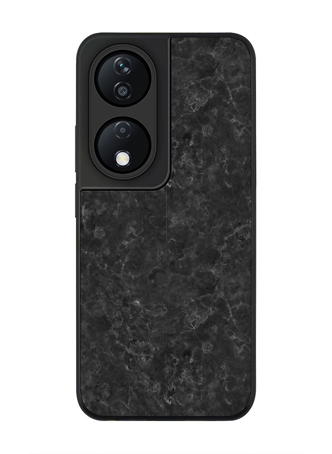 Stylizedd جراب قوي بحافة سوداء لهاتف Honor X7b، جراب ناعم نحيف بحواف مطاطية مرنة ومضاد للسقوط من مادة TPU الهلامية - أسود بملمس رخامي - Image 1