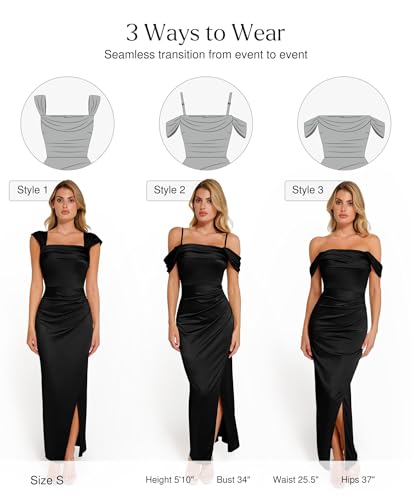 Popilush Womens Shapewear Maxi Dress Off The Shoulder Bodycon Long Cocktail Formal Wedding Guest Dresses Black - Image 3