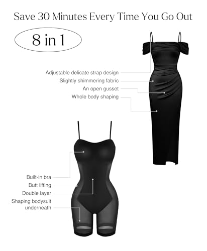 Popilush Womens Shapewear Maxi Dress Off The Shoulder Bodycon Long Cocktail Formal Wedding Guest Dresses Black - Image 4
