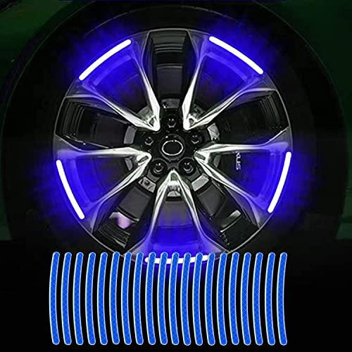 US1984 20pcs Reflective Wheel Rim Stripe Decal Sticker Car tyre Rim Safety Warning Sticker Universal Strong Reflective Warning Scratches Protector Stickers for Car Night Visibility (Blue) - Image 1