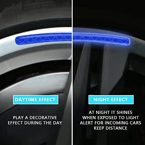 US1984 20pcs Reflective Wheel Rim Stripe Decal Sticker Car tyre Rim Safety Warning Sticker Universal Strong Reflective Warning Scratches Protector Stickers for Car Night Visibility (Blue) - Image 2