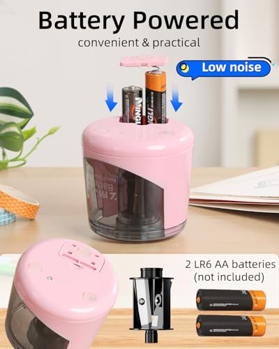 ZMOL Battery Powered Electric Pencil Sharpener,Small Battery Operated Pencil Sharpeners Portable,Fast Sharpen, Suitable for No.2/Colored Pencils(6-8mm), School/Classroom/Office/Home Pink - Image 3