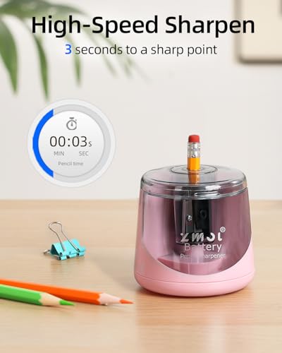 ZMOL Battery Powered Electric Pencil Sharpener,Small Battery Operated Pencil Sharpeners Portable,Fast Sharpen, Suitable for No.2/Colored Pencils(6-8mm), School/Classroom/Office/Home Pink - Image 5