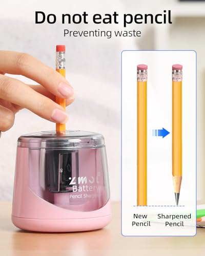 ZMOL Battery Powered Electric Pencil Sharpener,Small Battery Operated Pencil Sharpeners Portable,Fast Sharpen, Suitable for No.2/Colored Pencils(6-8mm), School/Classroom/Office/Home Pink - Image 4