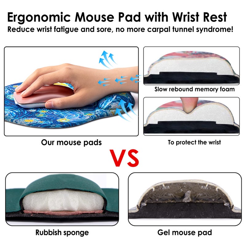 Levesica Ergonomic Mouse Pad with Wrist Support Cute Mouse Pads with Wrist Rest Comfortable Mouse Pad Starry Night - Image 4
