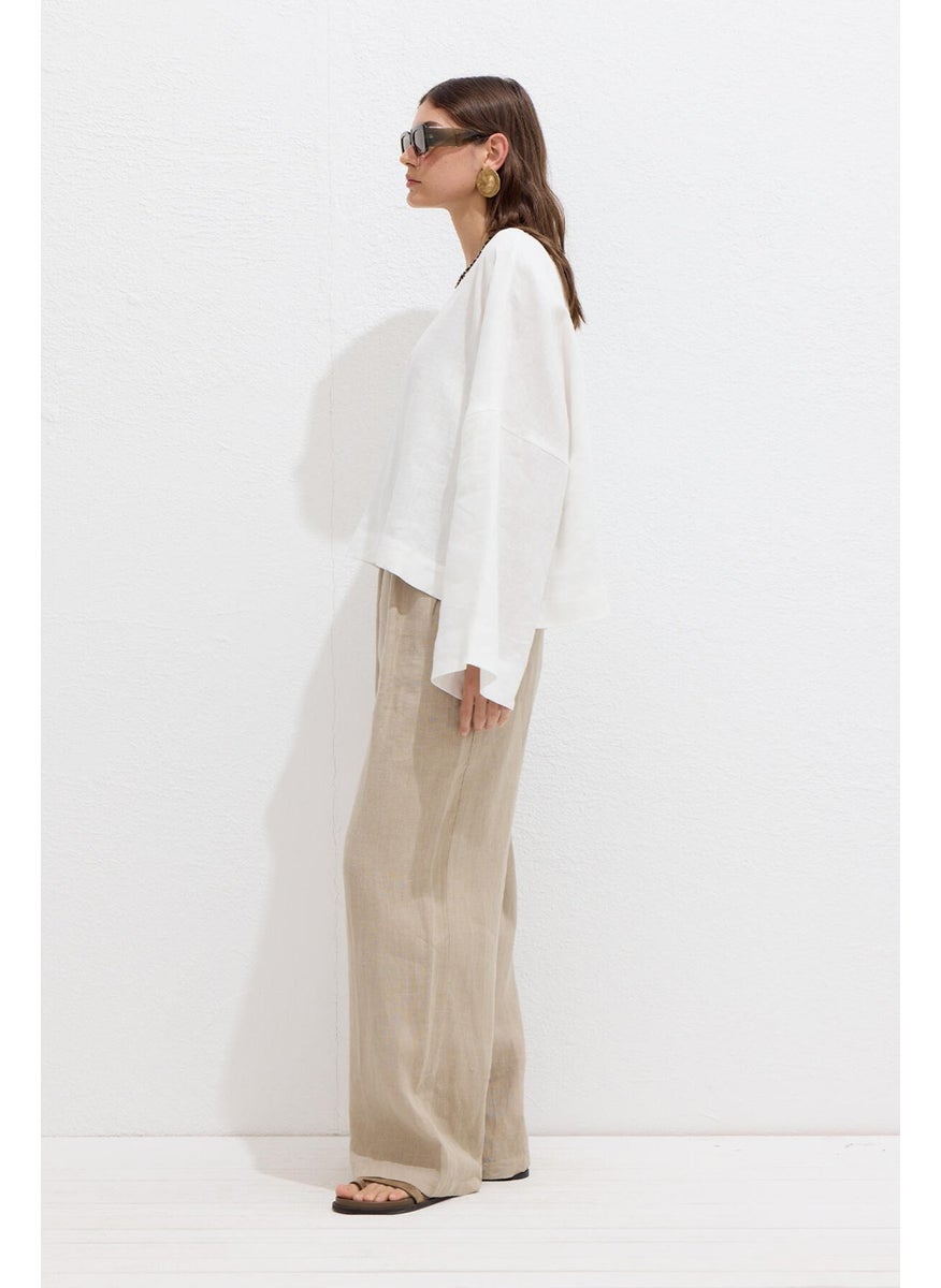 Manuka - Premium V Neck Linen Blouse Ecru - Image 1