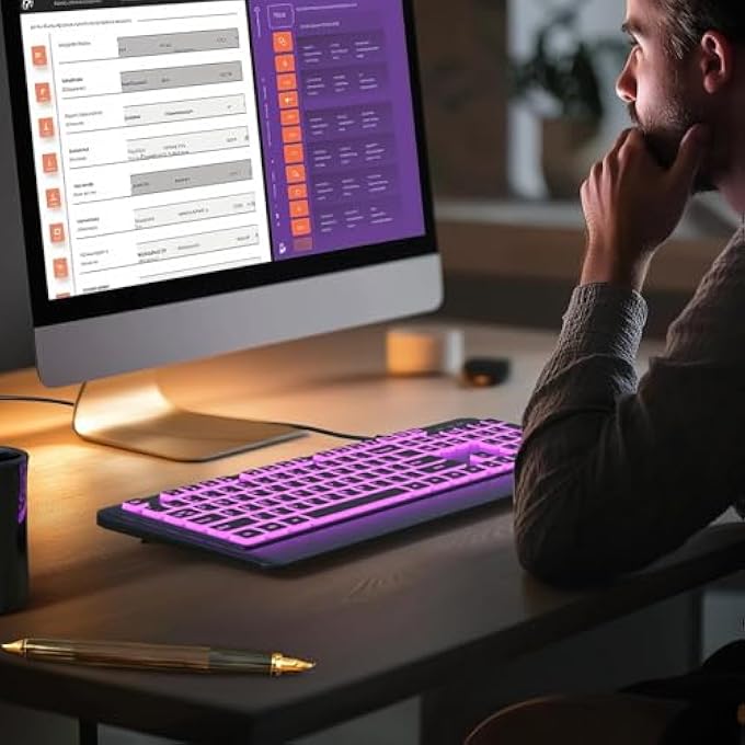 rayihni BACKLIT COMPUTER KEYBOARDS, WIRED USB LED KEYBOARD WITH 7 COLORS BACKLIGHT, PLUG AND PLAY, WATERPROOF, FULL SIZE QUIET COMPUTER KEYBOARD FOR WINDOWS DESKTOP, PC, LAPTOP, GAMING (BLACK, MEDIUM) - Image 3