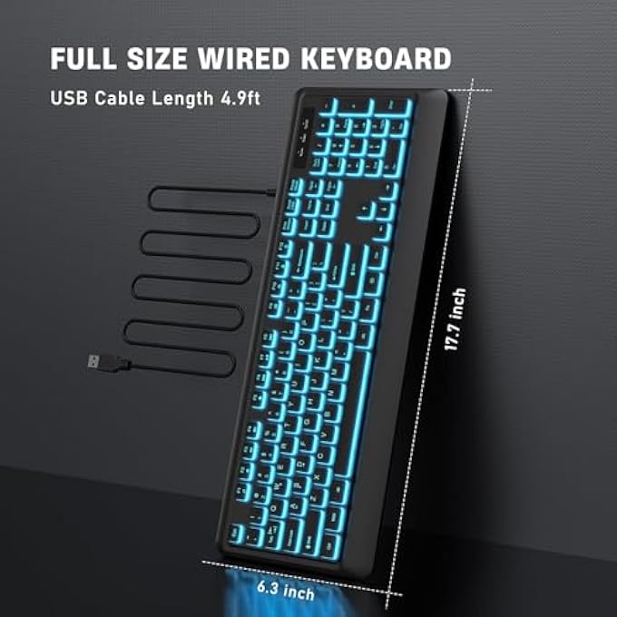 rayihni BACKLIT COMPUTER KEYBOARDS, WIRED USB LED KEYBOARD WITH 7 COLORS BACKLIGHT, PLUG AND PLAY, WATERPROOF, FULL SIZE QUIET COMPUTER KEYBOARD FOR WINDOWS DESKTOP, PC, LAPTOP, GAMING (BLACK, MEDIUM) - Image 2