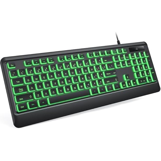 rayihni BACKLIT COMPUTER KEYBOARDS, WIRED USB LED KEYBOARD WITH 7 COLORS BACKLIGHT, PLUG AND PLAY, WATERPROOF, FULL SIZE QUIET COMPUTER KEYBOARD FOR WINDOWS DESKTOP, PC, LAPTOP, GAMING (BLACK, MEDIUM) - Image 1