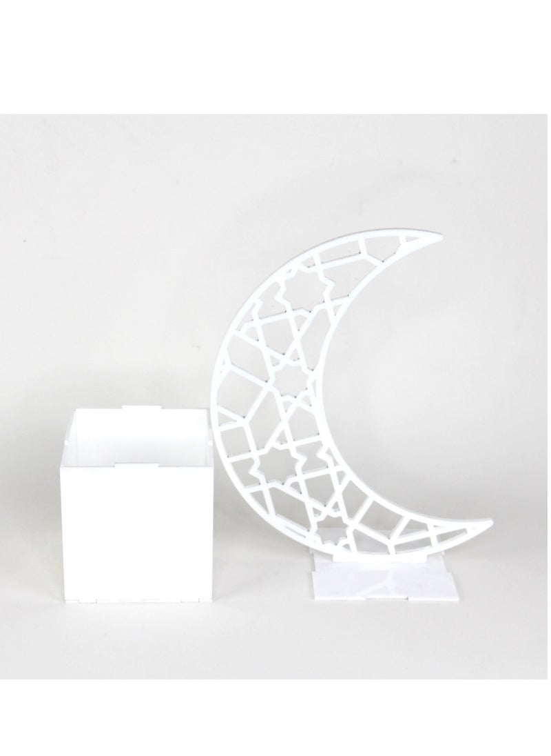 Lamsit Ibdaa - LAMSIT IBDAA Ramadan Acrylic Box Crescent Display Box Ramadan Décor Gift Showcase for Dates Collectibles Jewelries Medium White - Image 1