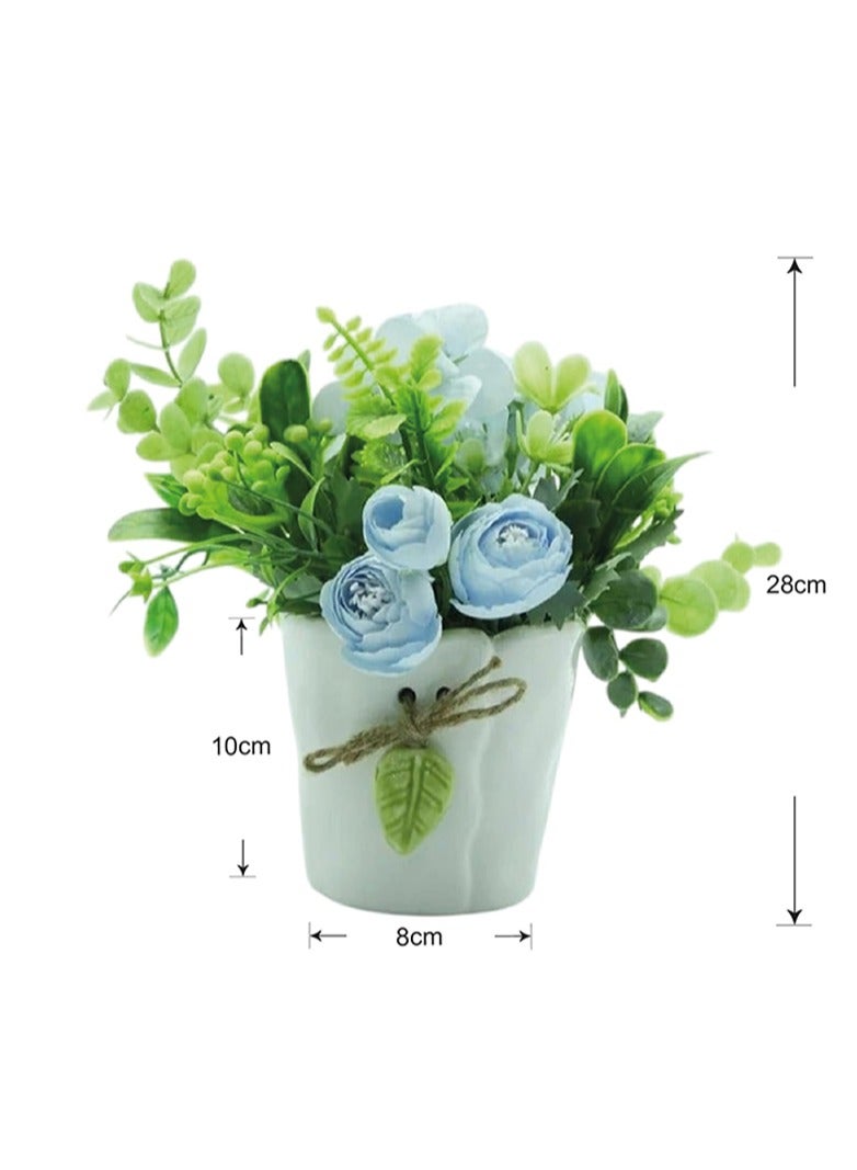 BABAZAM Artificial Flower Plant Pot With Blue Rose For Home And Office Décor 19x11x11  - Image 1