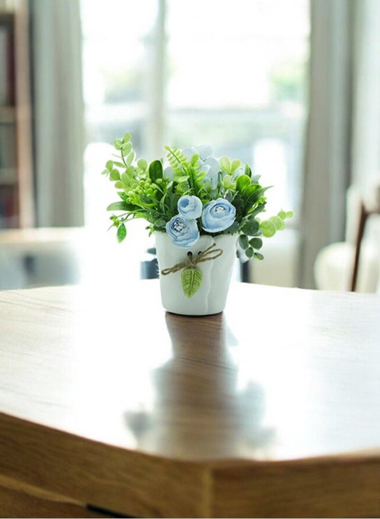 BABAZAM Artificial Flower Plant Pot With Blue Rose For Home And Office Décor 19x11x11  - Image 3