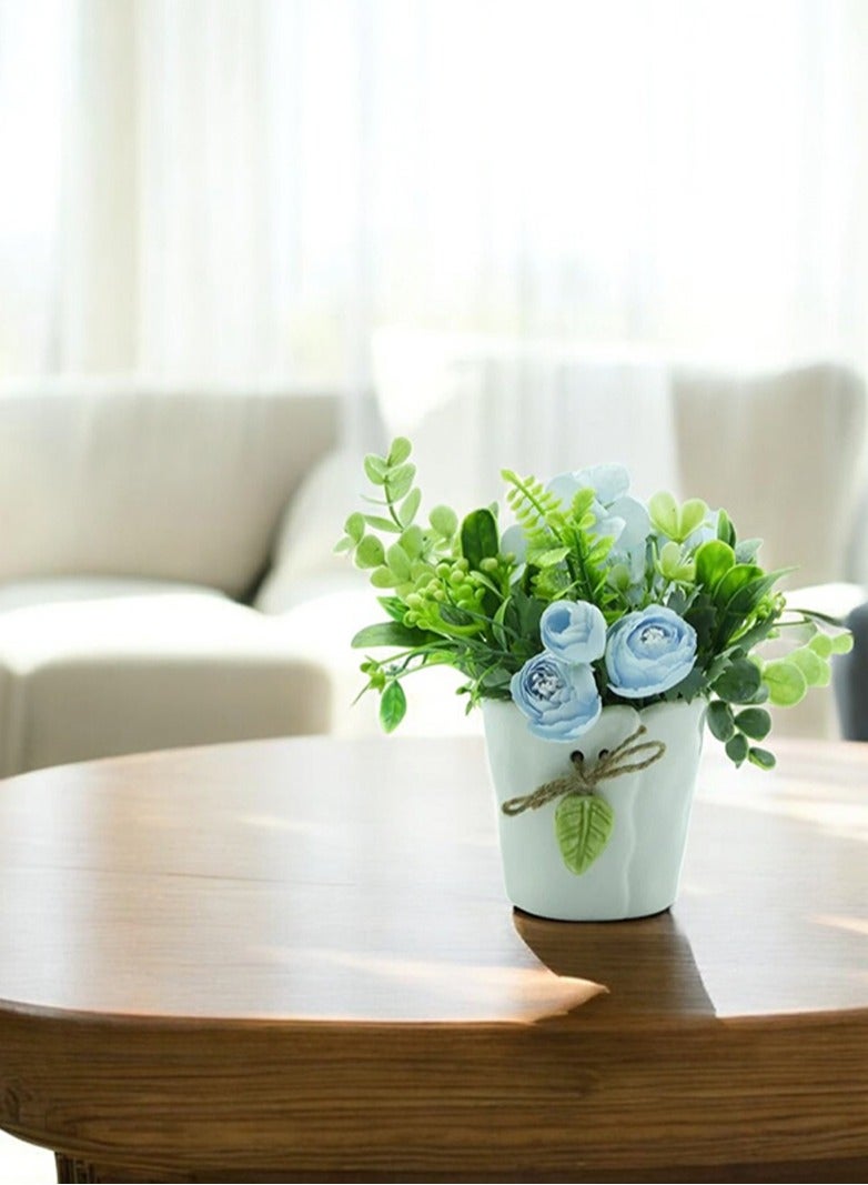 BABAZAM Artificial Flower Plant Pot With Blue Rose For Home And Office Décor 19x11x11  - Image 4