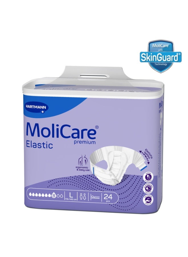 Molicare Adult Diaper, Molicare Premium Elastic, Slip diapers for adult incontinence, Unisex, Large, 8 Drops, 24 pieces/pack - Image 1