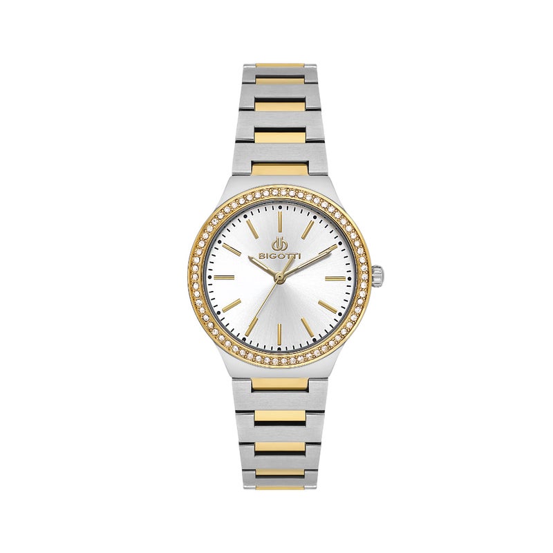 Bigotti Raffinata Silver and Gold Stainless Steel Watch for Women BG.1.10659-4 - Silver Sunray Dial, 32mm Case, Japanese Quartz, 30M Water Resistant, Mineral Glass - Image 1