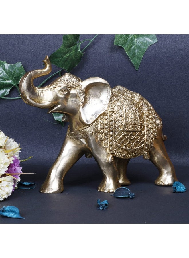 ARTVARKO Brass Elephant with Upraised Trunk Fengsui Vastu Hathi for Good Luck Success Prosperity Home Decor Marriage House Warming Gift (LxBXH 11x4x8 Inch. 3.5 Kg) - Image 1