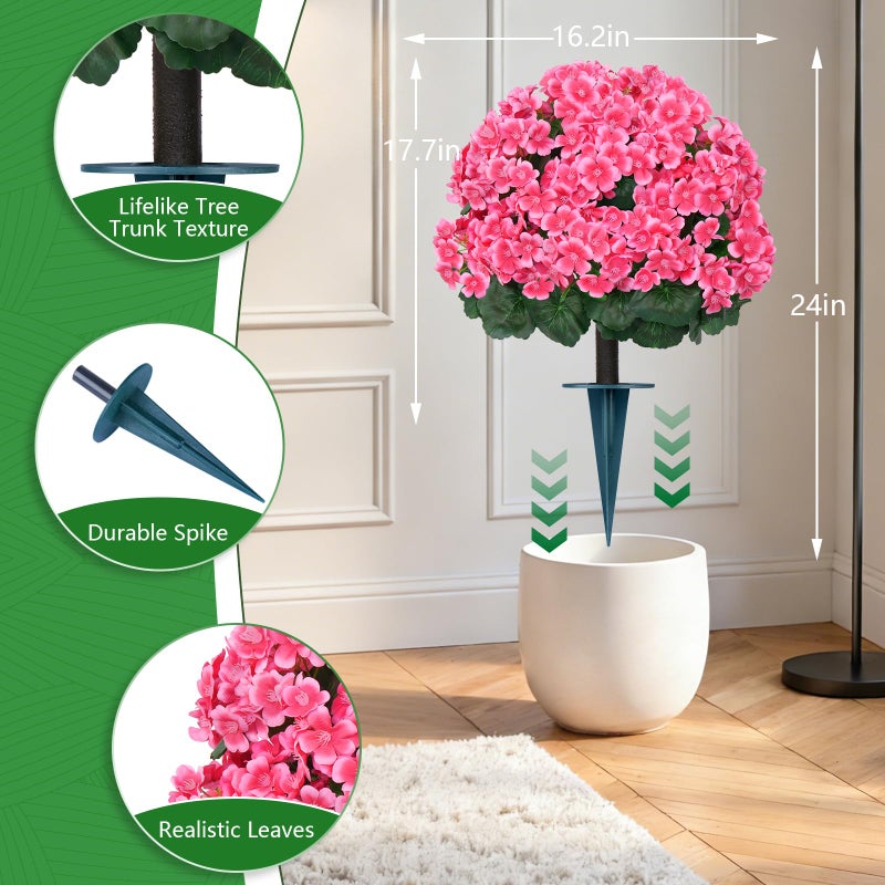 Grooy Artificial Plants Flowers Topiary Ball for Outdoor, 2 Pack Fake Silk Crabapple Flower Plant Bushes, UV Resistant Realistic Plants Shurbs for Outside,Front Porch,Patio,Yard(Pink) - Image 2