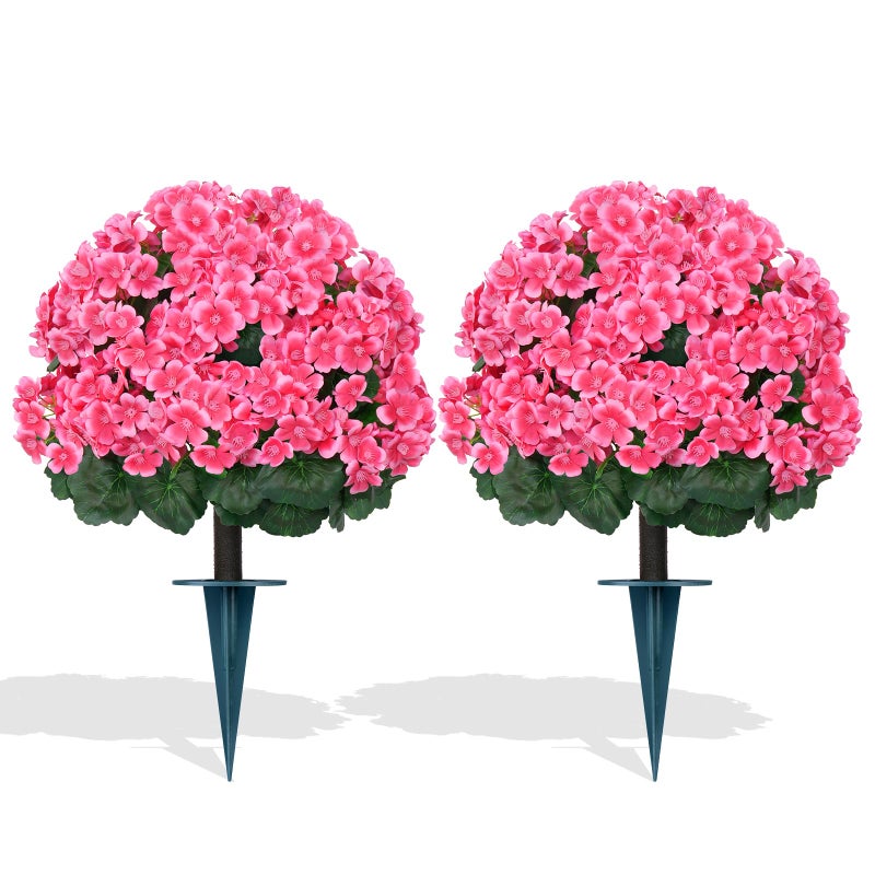 Grooy Artificial Plants Flowers Topiary Ball for Outdoor, 2 Pack Fake Silk Crabapple Flower Plant Bushes, UV Resistant Realistic Plants Shurbs for Outside,Front Porch,Patio,Yard(Pink) - Image 1
