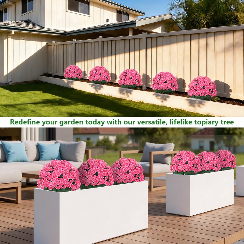 Grooy Artificial Plants Flowers Topiary Ball for Outdoor, 2 Pack Fake Silk Crabapple Flower Plant Bushes, UV Resistant Realistic Plants Shurbs for Outside,Front Porch,Patio,Yard(Pink) - Image 5